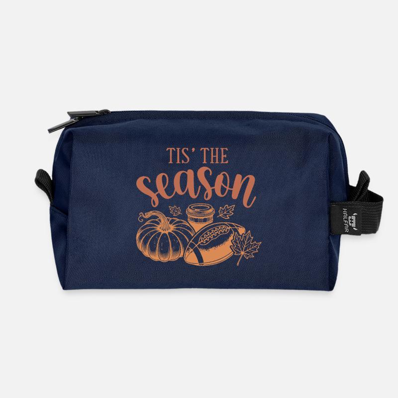 Herbstliche Gemütlichkeit mit Kürbis und Apfel - Recycelte Kulturtasche - Navy