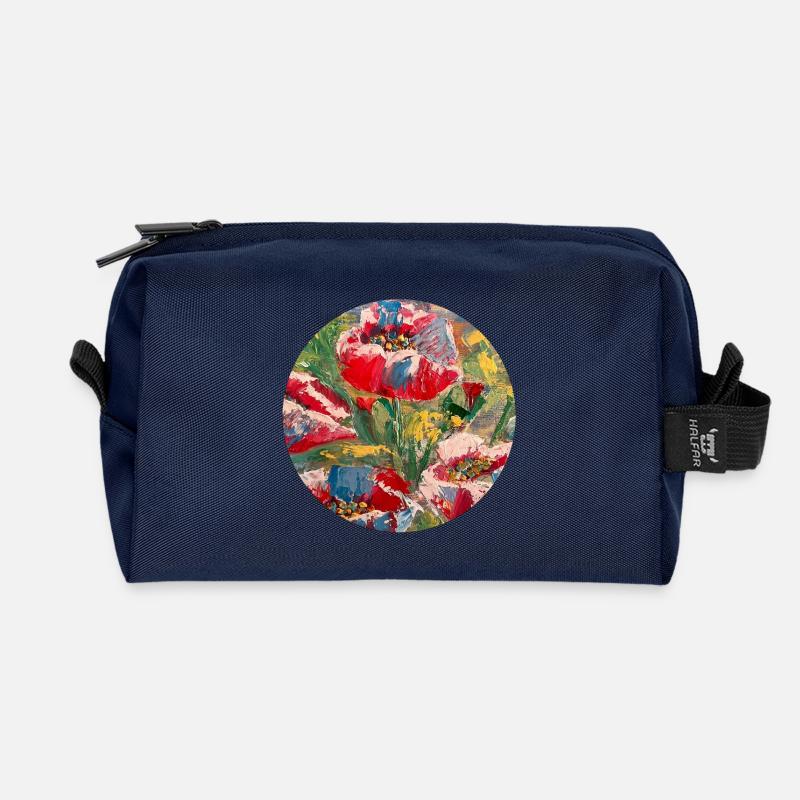 "Popies" lebendiges abstraktes florales Leinwandkunstwerk - Recycelte Kulturtasche - Navy