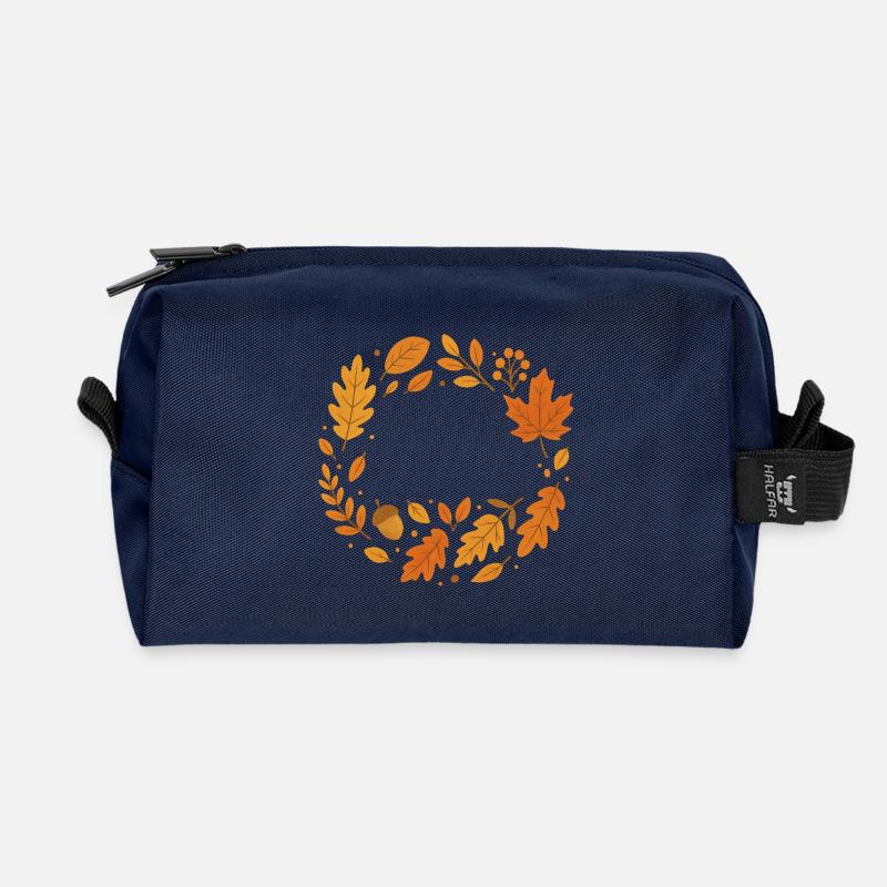 Conception de couronne de feuillage d’automne - Trousse de toilette en tissu recyclé - marine