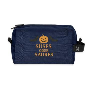 Conception de citrouille d’Halloween avec des chauves-souris - Trousse de toilette en tissu recyclé - marine - Devant