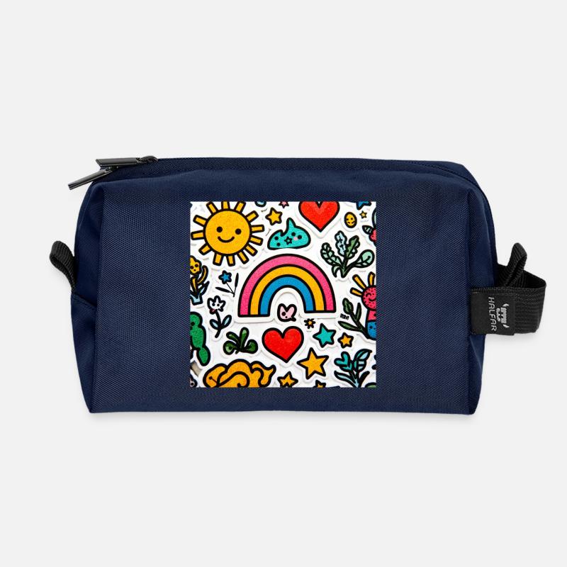 Joyeux doodle arc-en-ciel - Trousse de toilette en tissu recyclé - marine