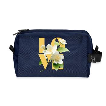 Elegant Jasmine Floral Love Typography - Recycled Toiletry Zip Bag - navy - Front