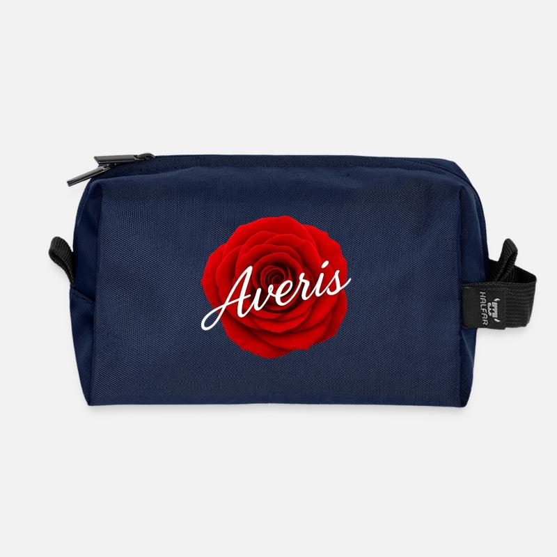 Rote Rose mit Avenir-Textdesign - Recycelte Kulturtasche - Navy
