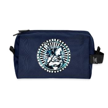 Illustration de chat futuriste avec halo - Trousse de toilette en tissu recyclé - marine - Devant