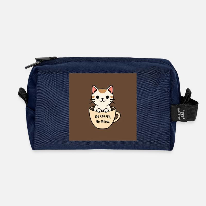 Cat Coffee Saying Design - Recycled Toiletry Zip Bag - navy
