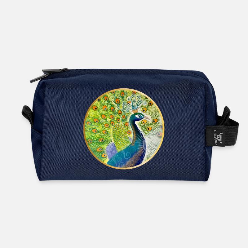 Prächtiger Pfau mit Krone - Recycelte Kulturtasche - Navy