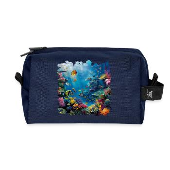 Colorful marine life underwater landscape - Recycled Toiletry Zip Bag - navy - Front