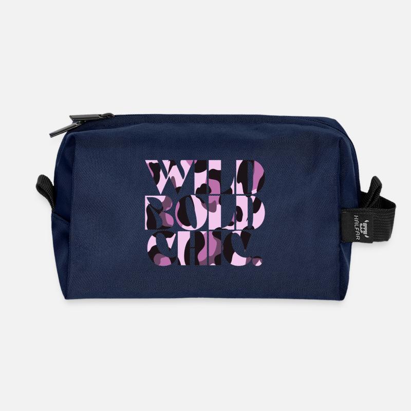 Wild Bold Chic Camo Typography - Recycled Toiletry Zip Bag - navy
