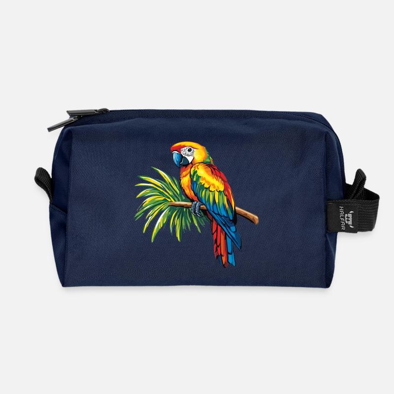 Bunter Papagei auf Zweig - Recycelte Kulturtasche - Navy