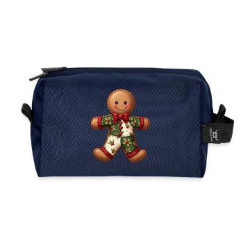 Gingerbread Christmas Motif Patchwork - Recycled Toiletry Zip Bag - navy - Front