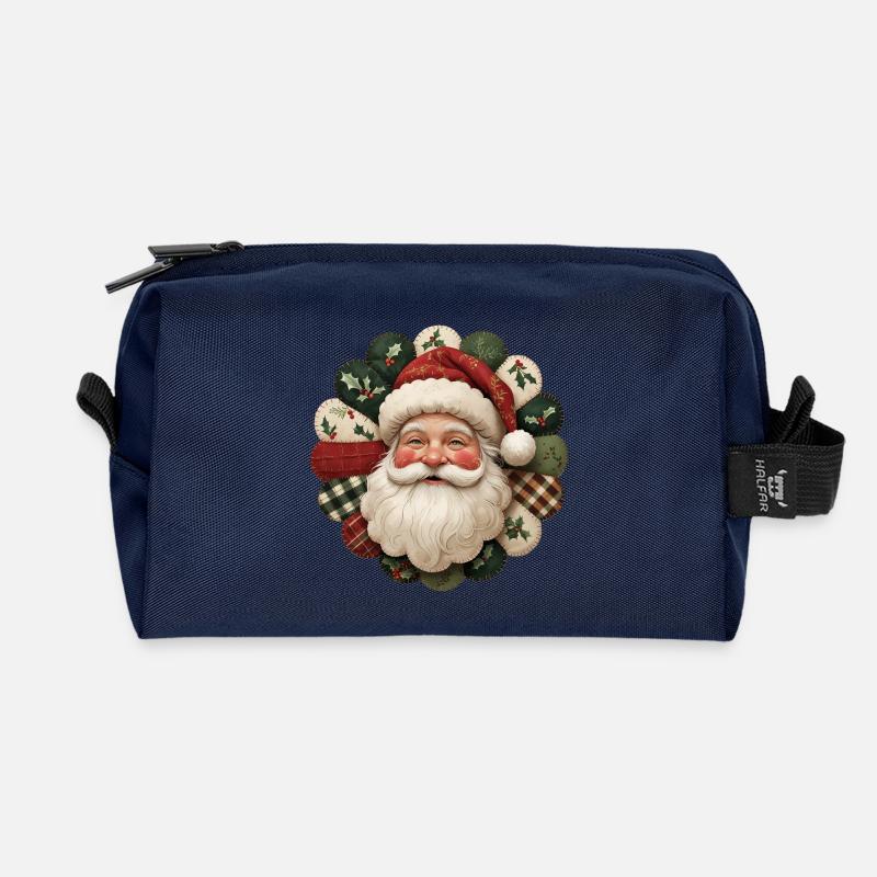 Patchwork Weihnachtsmann Motiv - Recycelte Kulturtasche - Navy