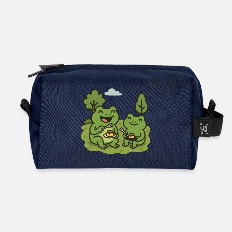 Pudding mit Gabel essen - Frösche - Recycelte Kulturtasche - Navy