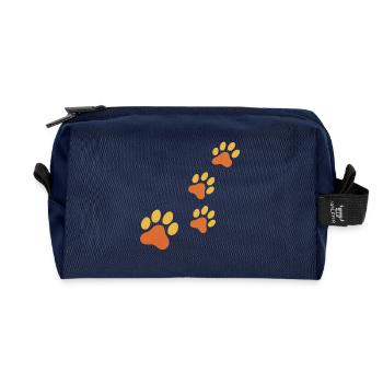 Trace d’empreinte de patte en orange - Trousse de toilette en tissu recyclé - marine - Devant