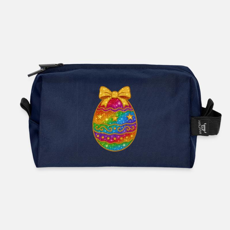 Regenbogen Glitzer-Ei mit Schleife - Recycelte Kulturtasche - Navy