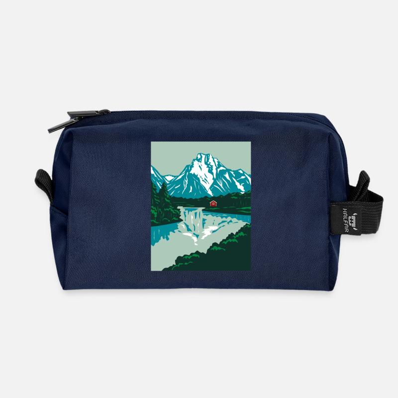 Norwegen Landaschaft mit roten Holhaus  - Recycelte Kulturtasche - Navy