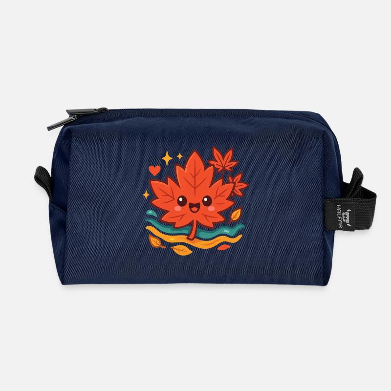 Kuscheliges Herbstblatt Lächeln - Recycelte Kulturtasche - Navy