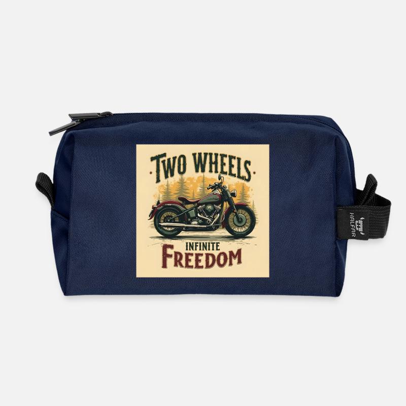 Two Wheels, Infinite Freedom - Recycled Toiletry Zip Bag - navy