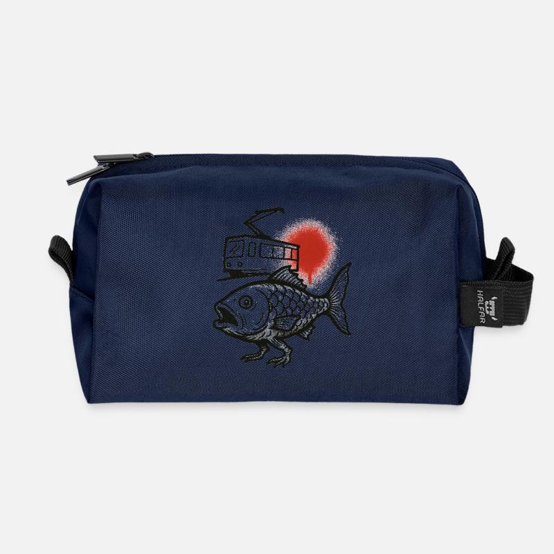 Eine Fischwelle einer Straßenbahn und eine rote Sonne - Recycelte Kulturtasche - Navy