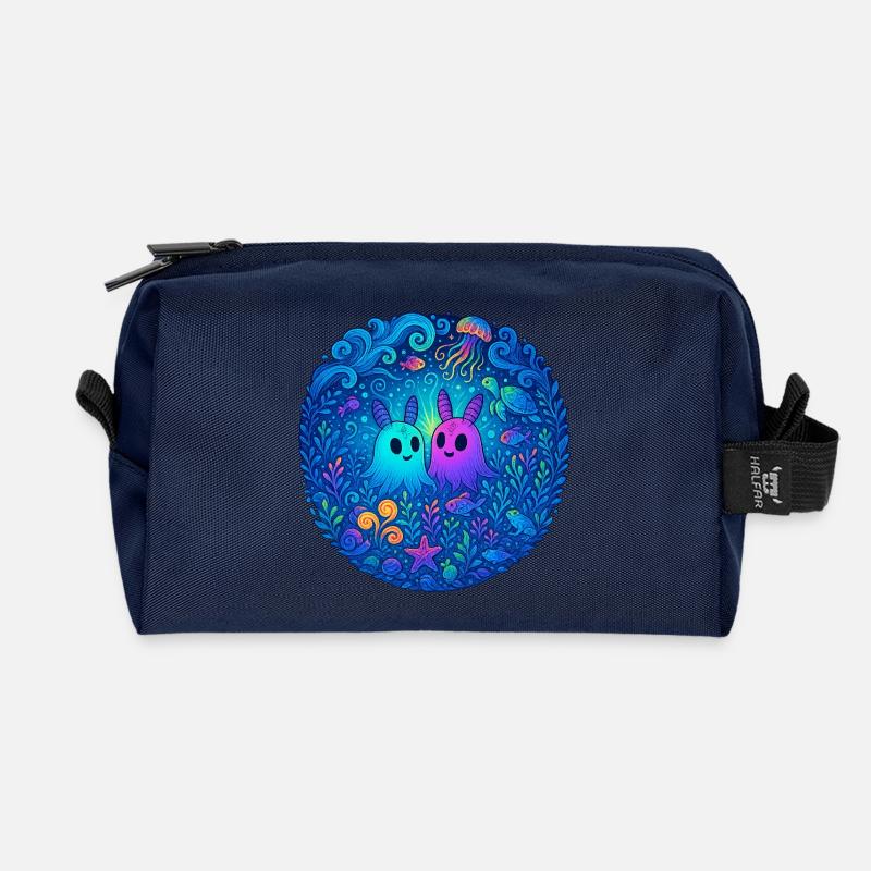 Underwater Friends: Glowing Ghosts - Recycled Toiletry Zip Bag - navy