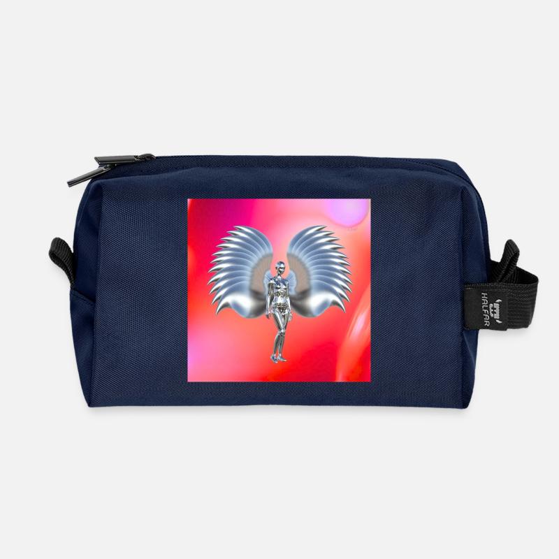 Cyber angel design in red neon gradient - Recycled Toiletry Zip Bag - navy