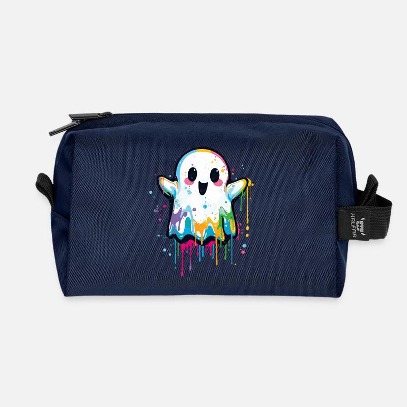Colorful Graffiti Ghost – Cute & Halloween Style - Recycled Toiletry Zip Bag - navy