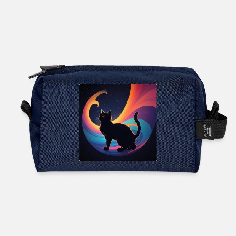 Chat noir devant les couleurs de l’arc-en-ciel - Trousse de toilette en tissu recyclé - marine