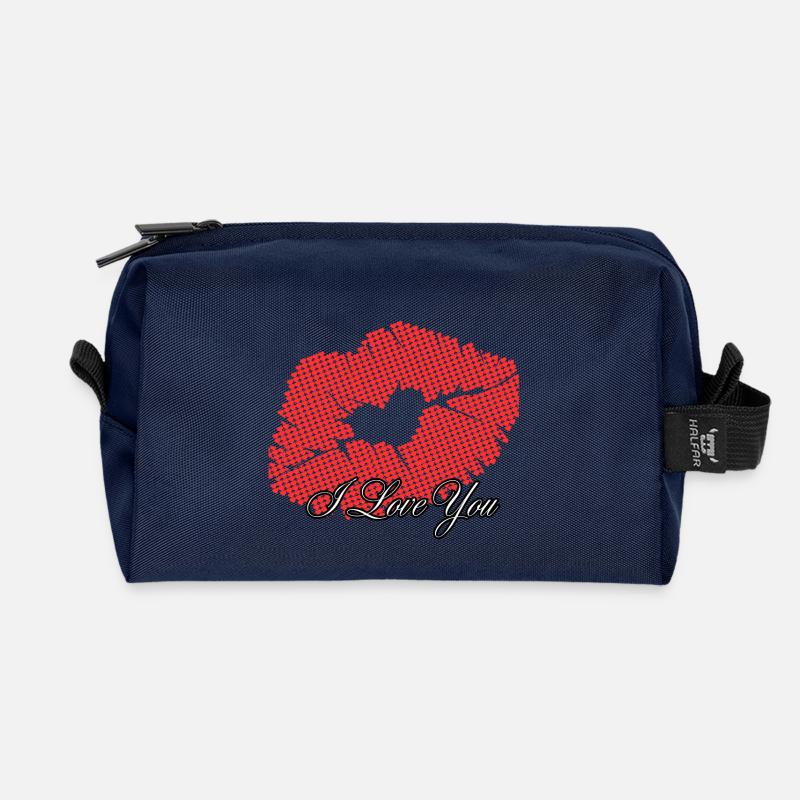 Herz in romantischen Punkten Ich liebe dich - Recycelte Kulturtasche - Navy