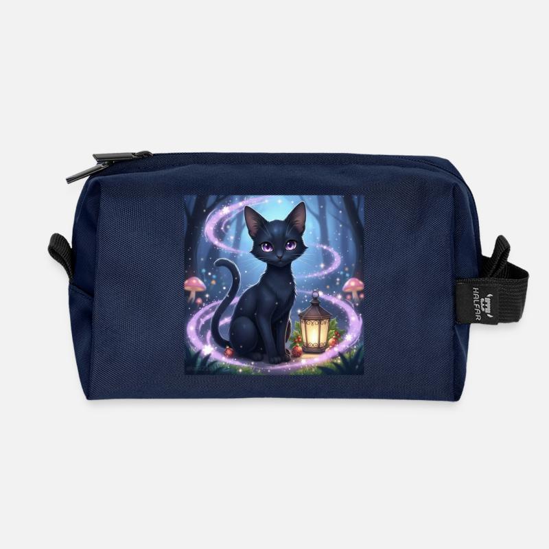 Magische schwarze katze mit laterne - Recycelte Kulturtasche - Navy