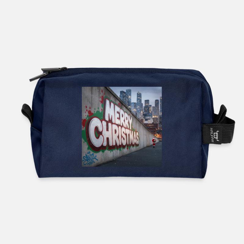 Urban Weihnachtsgraffiti von Santa - Recycelte Kulturtasche - Navy