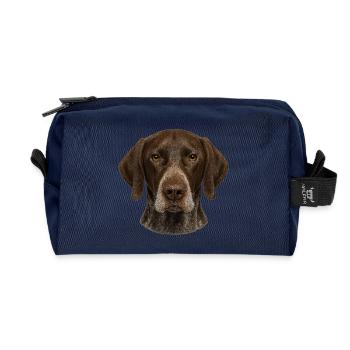 Brown dog face close-up - Recycled Toiletry Zip Bag - navy - Front