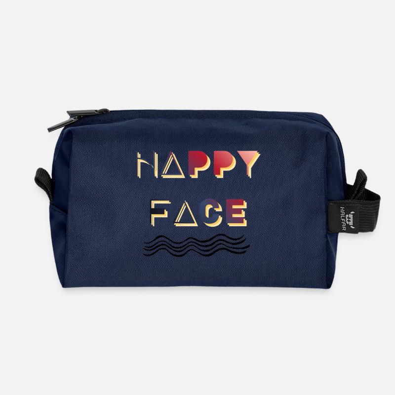 Retro Happy Face - Recycled Toiletry Zip Bag - navy