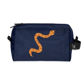 Orange Zigzag Snake Illustration - Recycled Toiletry Zip Bag - navy - Front