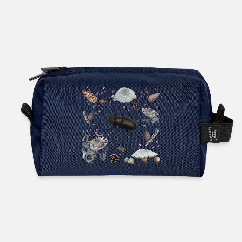 Hirschkäfer mit Tannenzapfen und Pilzen - Recycelte Kulturtasche - Navy
