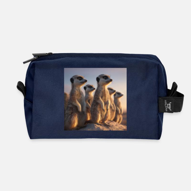Wachsame Meerkatzen im Abendlicht Erdmännchen - Recycelte Kulturtasche - Navy