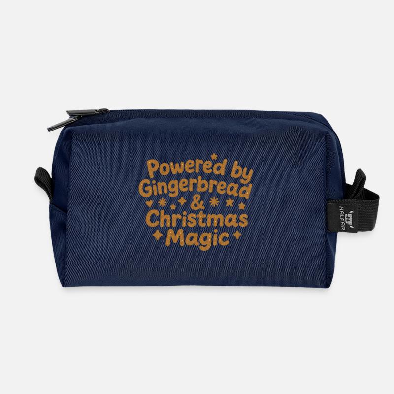 Gingerbread Christmas Magic - Recycled Toiletry Zip Bag - navy