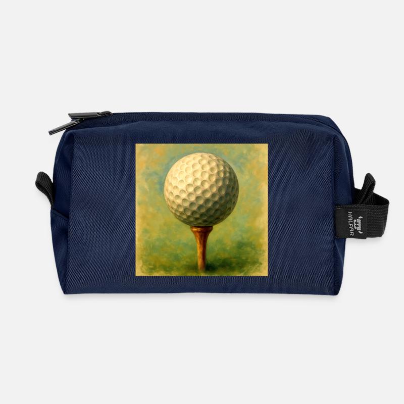 Golf ball in artistic board on tee - Recycled Toiletry Zip Bag - navy