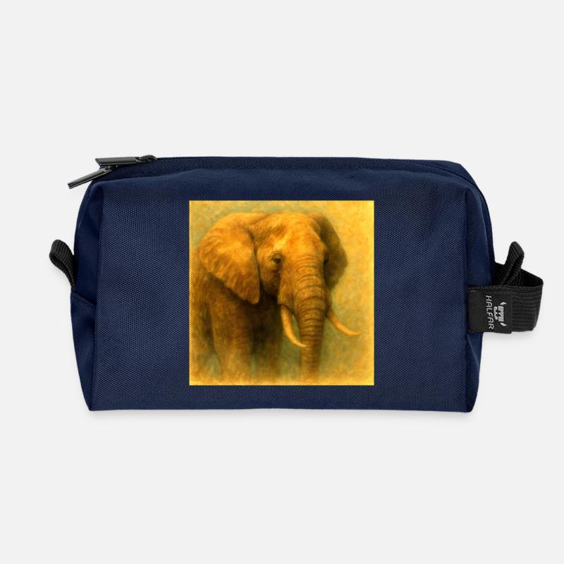 Goldener Elefant im bemalten Stil - Recycelte Kulturtasche - Navy