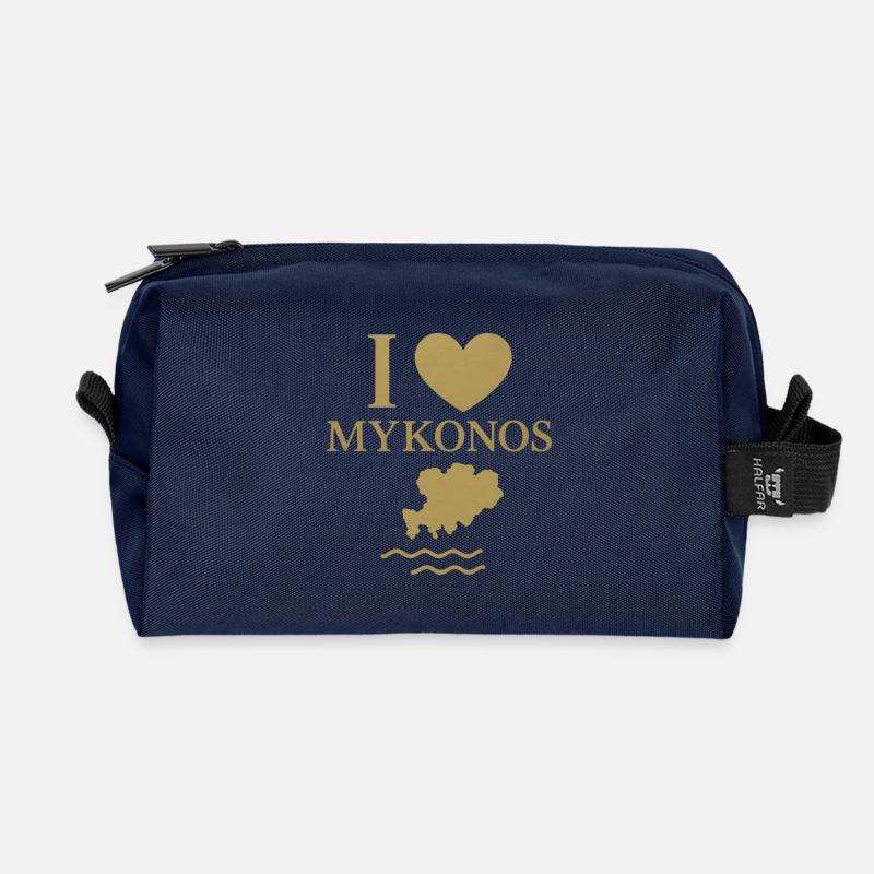 I Love Mykonos Gold - Recycelte Kulturtasche - Navy
