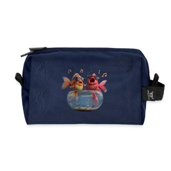 Singing goldfish with sunglasses in glass - Recycled Toiletry Zip Bag - navy - Front