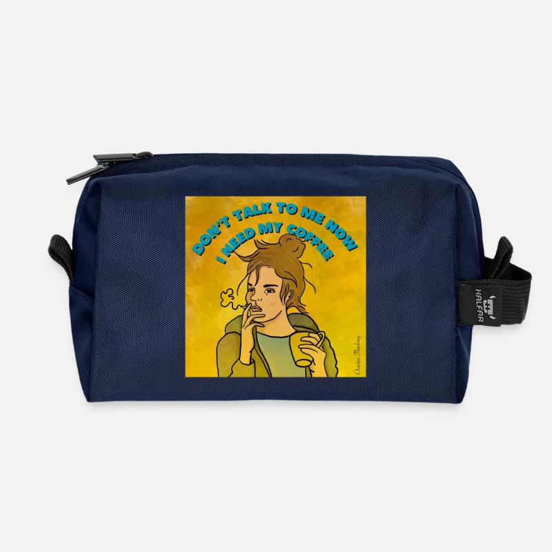 Sprich nicht mit mir, ich brauche meinen Kaffee. - Recycelte Kulturtasche - Navy