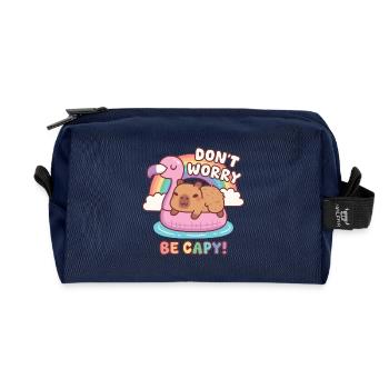 Cute Capybara Chill On Flamingo Dont Worry Be Capy - Recycled Toiletry Zip Bag - navy - Front