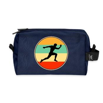 Male Runner Retro Sunset Vintage Athlete Sport Gif - Recycled Toiletry Zip Bag - navy - Front