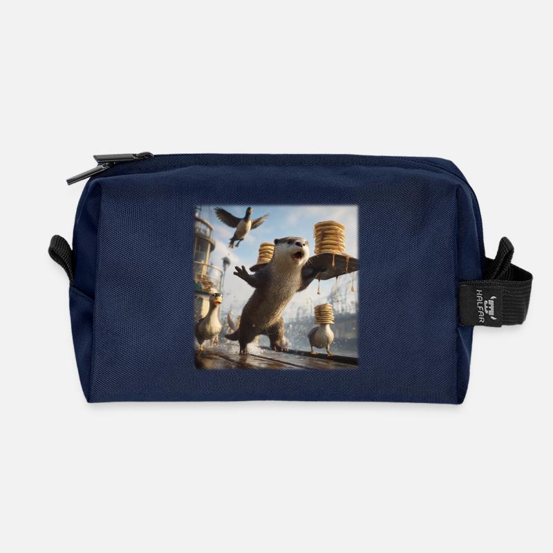 Funny Otter Pancake Chaos Harbor Design - Recycled Toiletry Zip Bag - navy