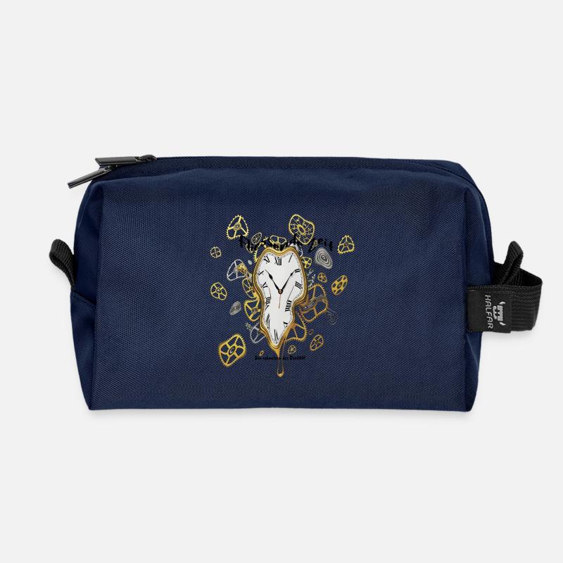 Schmelzende Uhr mit Zahnrädern - Recycelte Kulturtasche - Navy