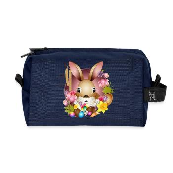 Entzückender Osterhase mit österlicher Deko - Recycelte Kulturtasche - Navy - Vorne