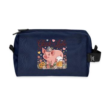 Glück und Liebe Schwein mit Bier - Recycelte Kulturtasche - Navy - Vorne