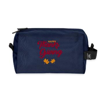 Bon scénario de Thanksgiving avec feuilles - Trousse de toilette en tissu recyclé - marine - Devant