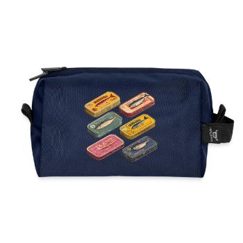 Retro Sardines Cans Vintage Kitchen - Recycled Toiletry Zip Bag - navy - Front