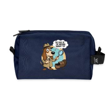 Detective Dog and Missing Toy - Recycled Toiletry Zip Bag - navy - Front