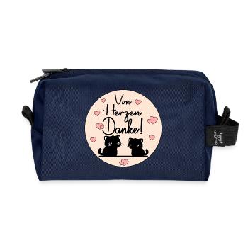 Chat de la Saint-Valentin - Merci du fond du cœur - Trousse de toilette en tissu recyclé - marine - Devant
